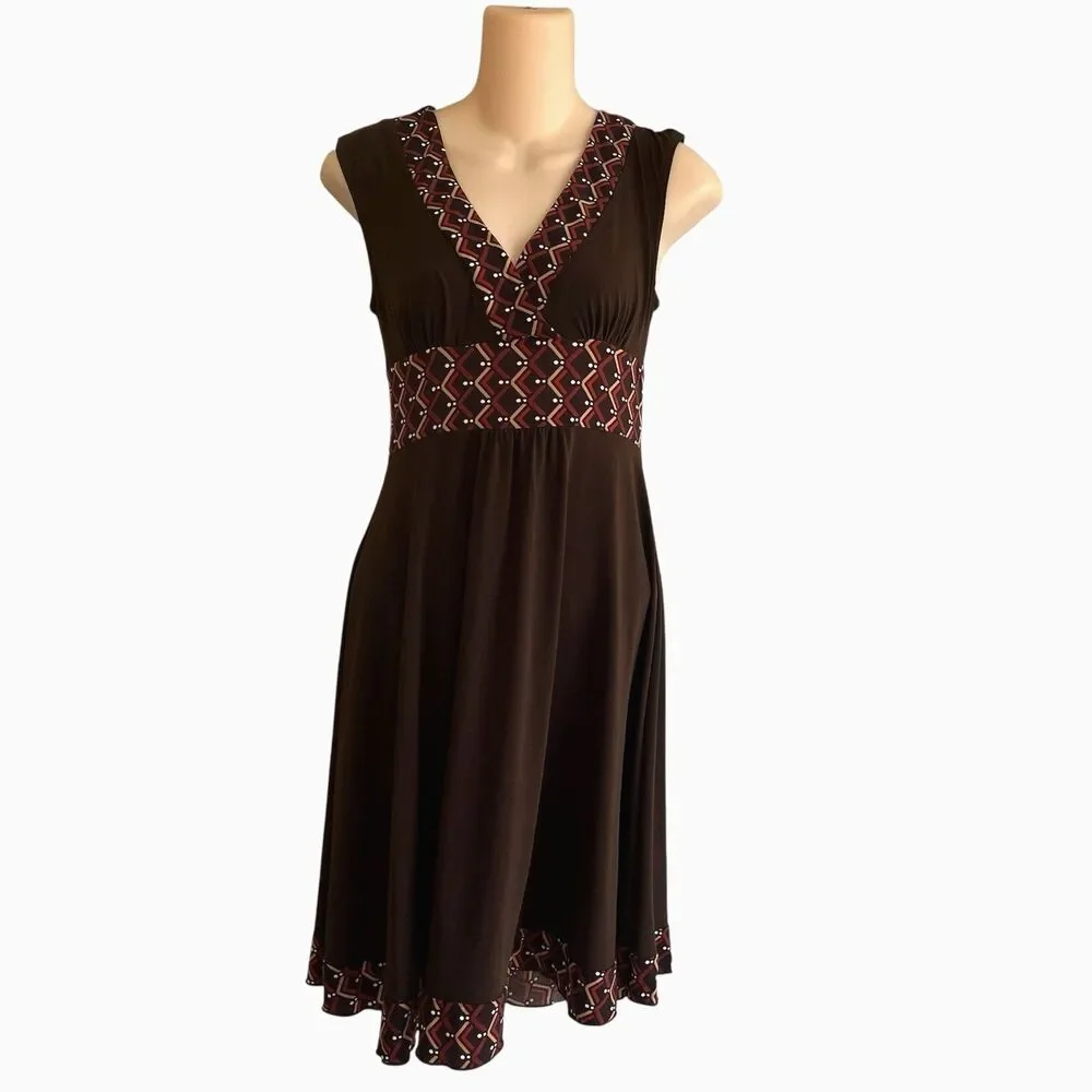 Vintage Candies Womens Y2K Babydoll Dress Size Small Preppy Brown Geometric